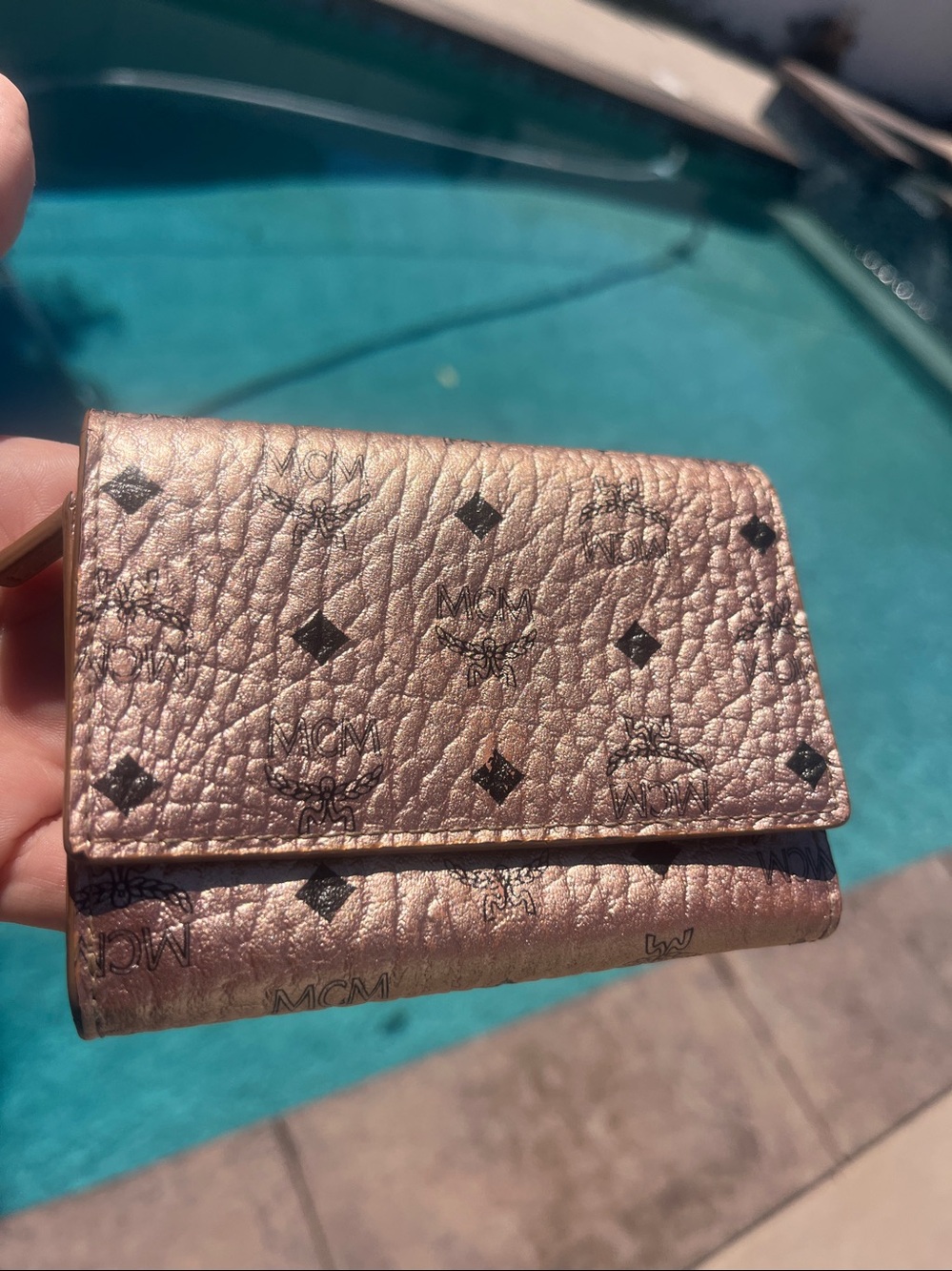MCM Visetos Trifold Flap Snap Champange Metallic Leather Wallet - Picture 13 of 17